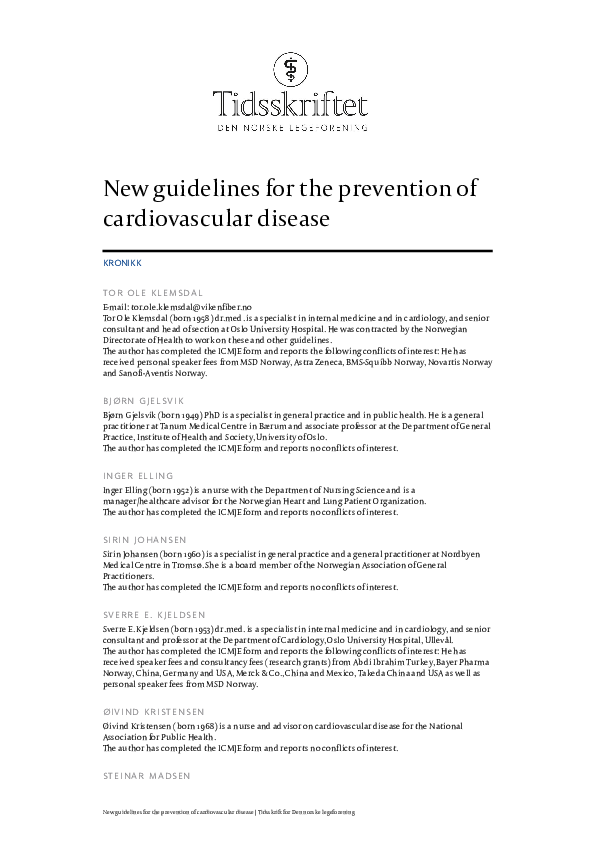 (PDF) New guidelines for the prevention of cardiovascular disease