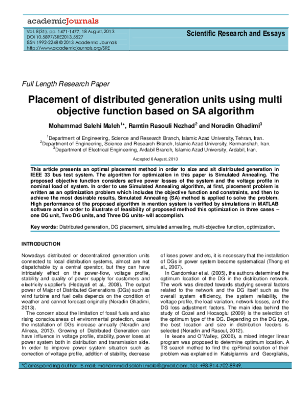 (PDF) Placement of distributed generation units using multi objective ...