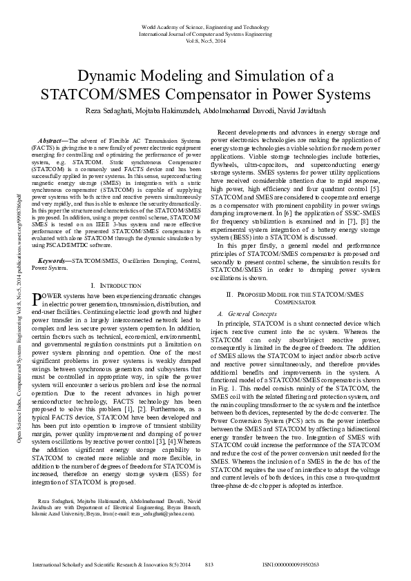 (PDF) Dynamic Modeling and Simulation of a STATCOM/SMES Compensator in ...
