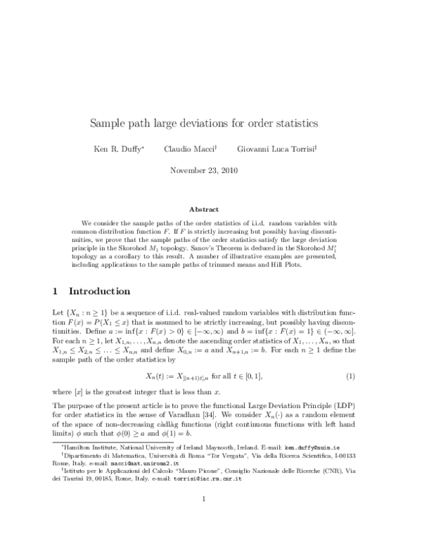 (PDF) Sample path large deviations for order statistics