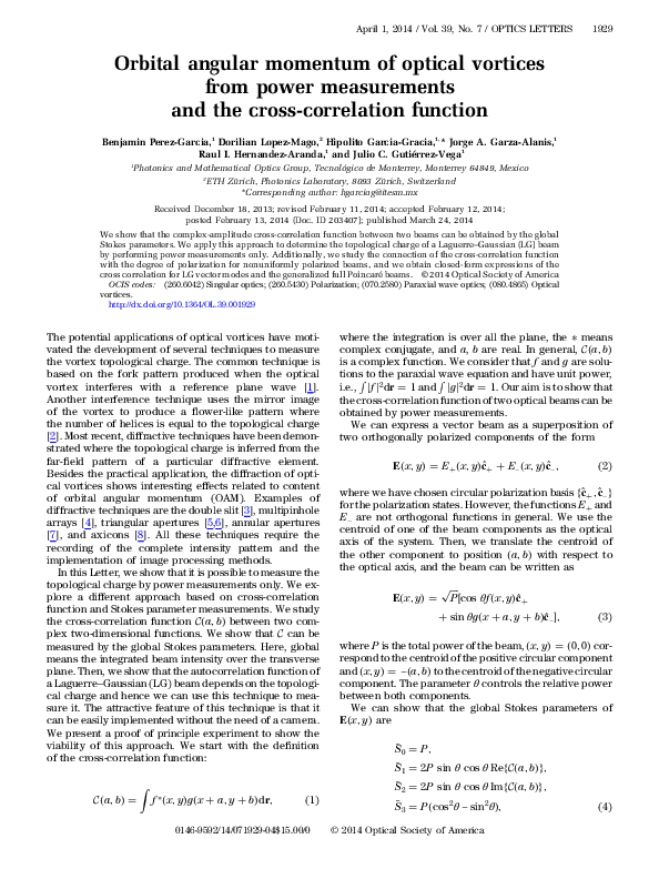 (PDF) Orbital angular momentum of optical vortices from power ...