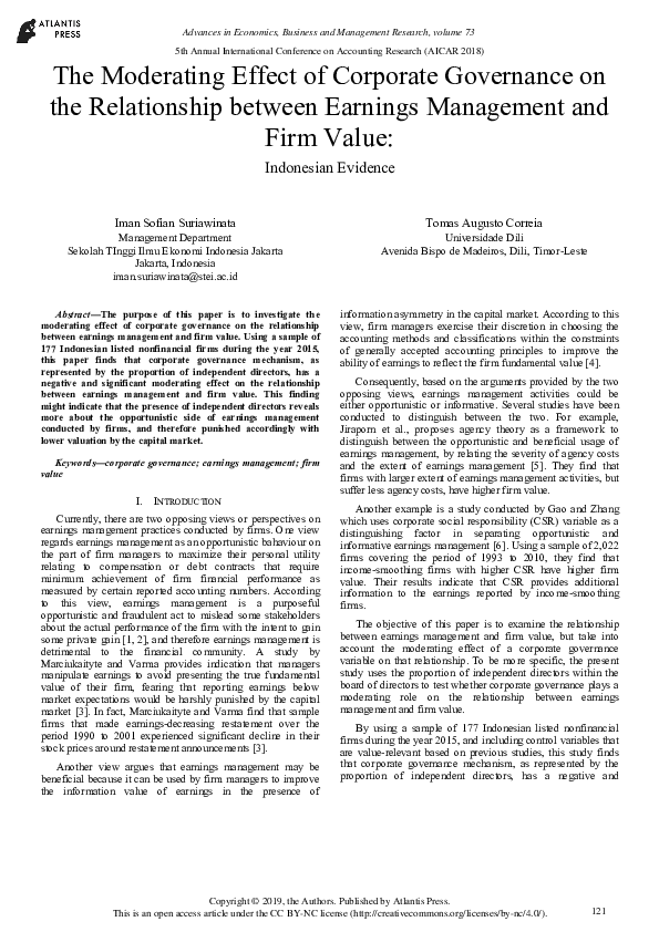 (PDF) The Moderating Effect of Corporate Governance on the Relationship ...
