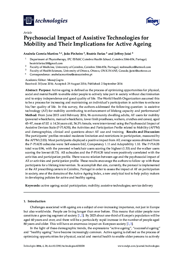 (PDF) Psychosocial Impact of Assistive Technologies for Mobility and ...