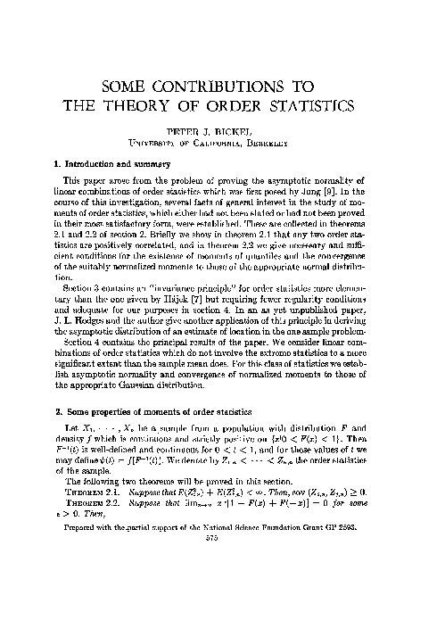 (PDF) Some contributions to the theory of order statistics