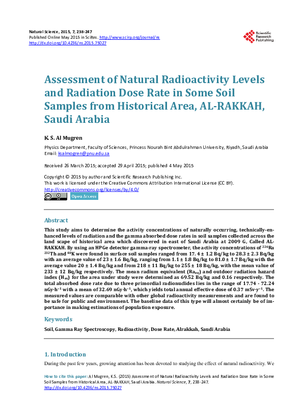 (PDF) Assessment of Natural Radioactivity Levels and Radiation Dose ...