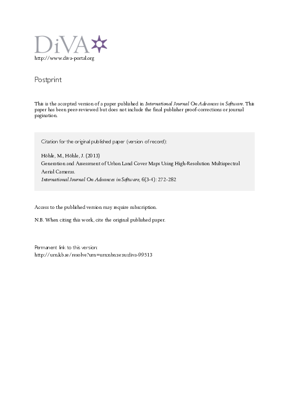 (PDF) Generation and Assessment of Urban Land Cover Maps Using High ...