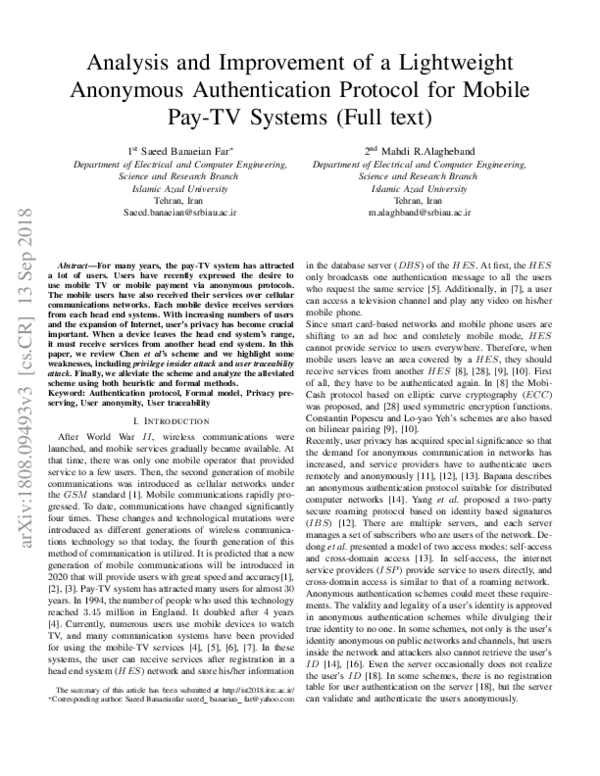 (PDF) Analysis and Improvement of a Lightweight Anonymous ...