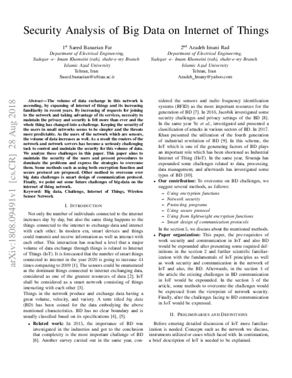 (PDF) Security Analysis of Big Data on Internet of Things