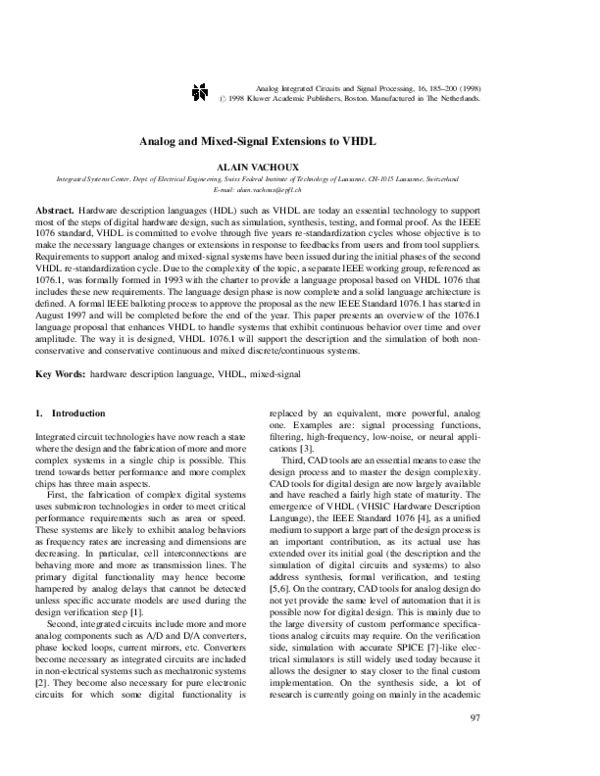 (PDF) Analog and Mixed-Signal Extensions to VHDL