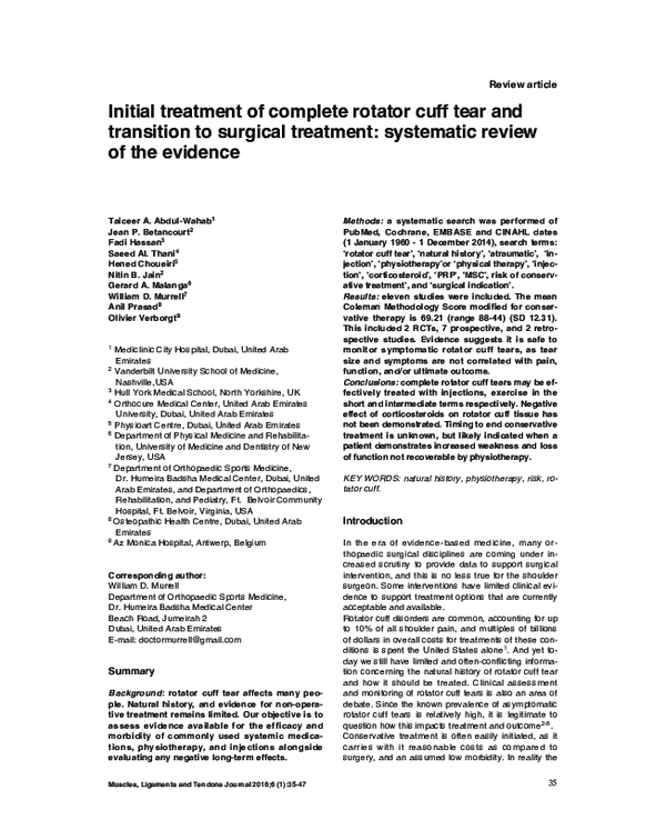 (PDF) Initial treatment of complete rotator cuff tear and transition to ...