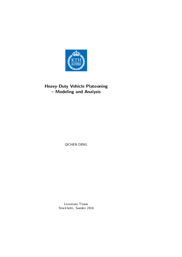 (PDF) Heavy-Duty Vehicle Platooning : Modeling and Analysis