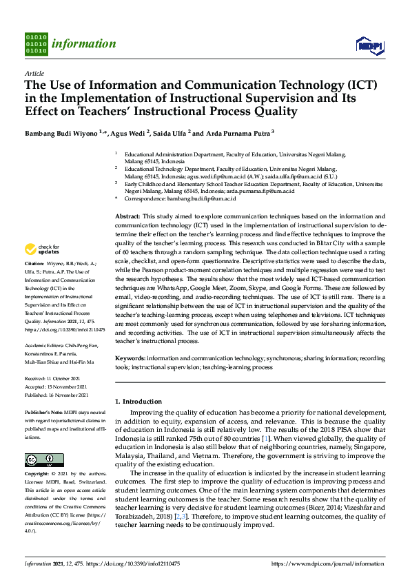 (PDF) The Use of Information and Communication Technology (ICT) in the ...