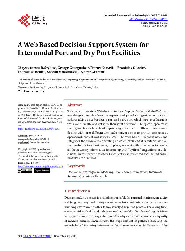 (PDF) A Web Based Decision Support System for Intermodal Port and Dry ...
