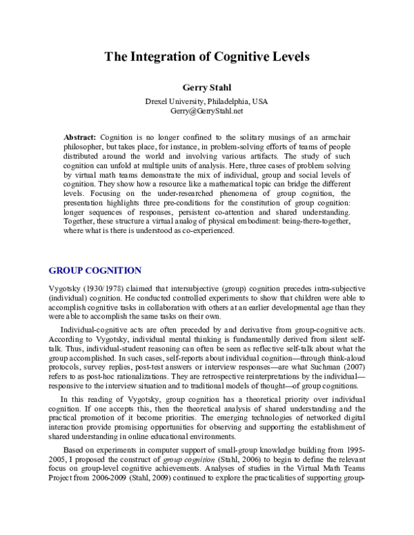 (PDF) The Integration of Cognitive Levels