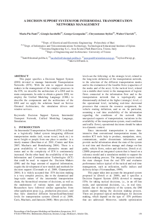 (PDF) A decision support system for intermodal transportation networks ...