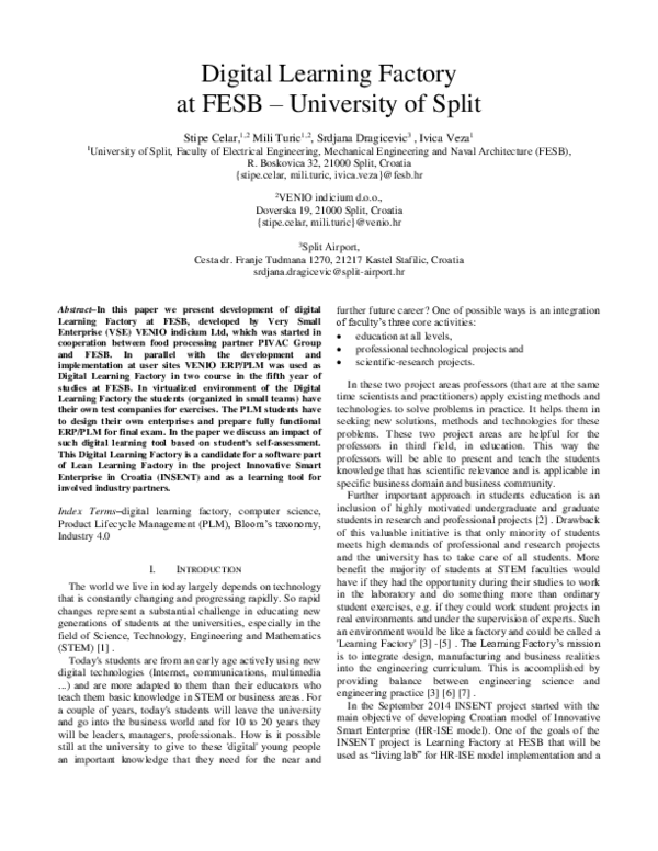 (PDF) Digital Learning Factory at FESB – University of Split