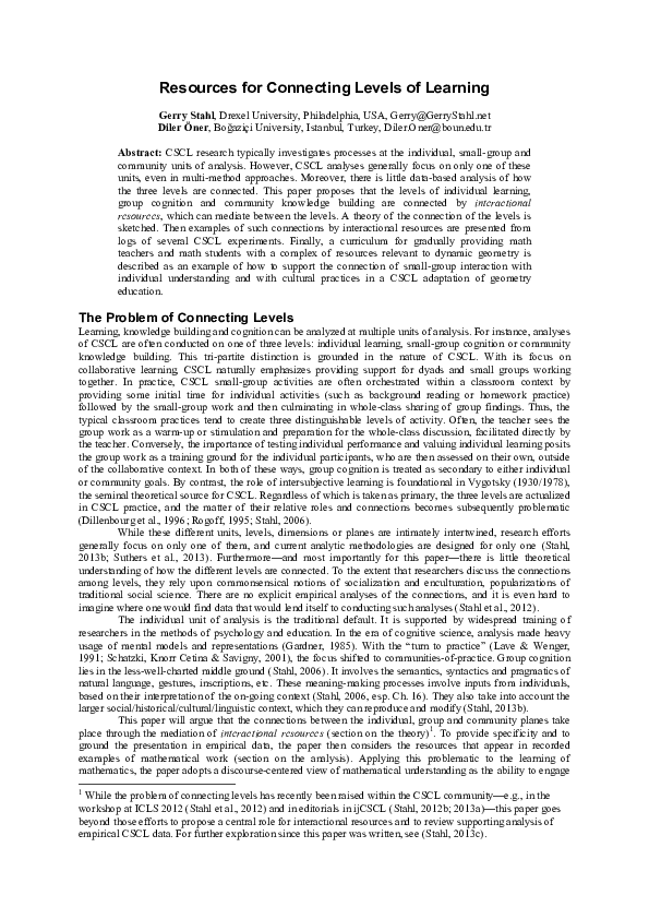 (PDF) Resources for Connecting Levels of Learning