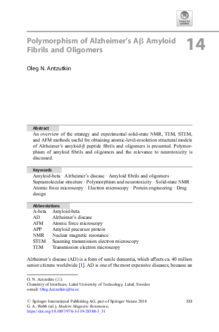 (PDF) Polymorphism of Alzheimer’s Aβ Amyloid Fibrils and Oligomers