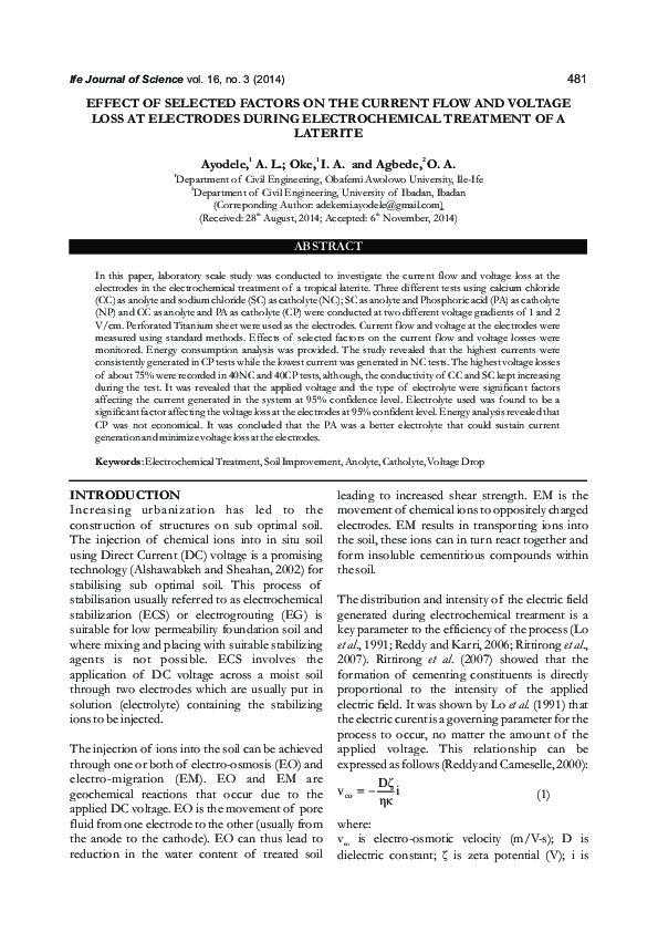 (PDF) Effect of selected factors on the current flow and voltage loss ...