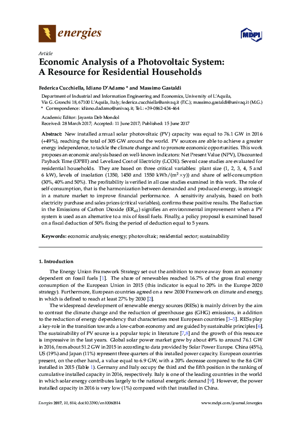 (PDF) Economic Analysis of a Photovoltaic System: A Resource for ...