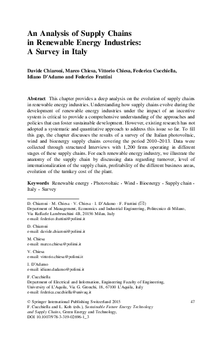 (PDF) An Analysis of Supply Chains in Renewable Energy Industries: A ...