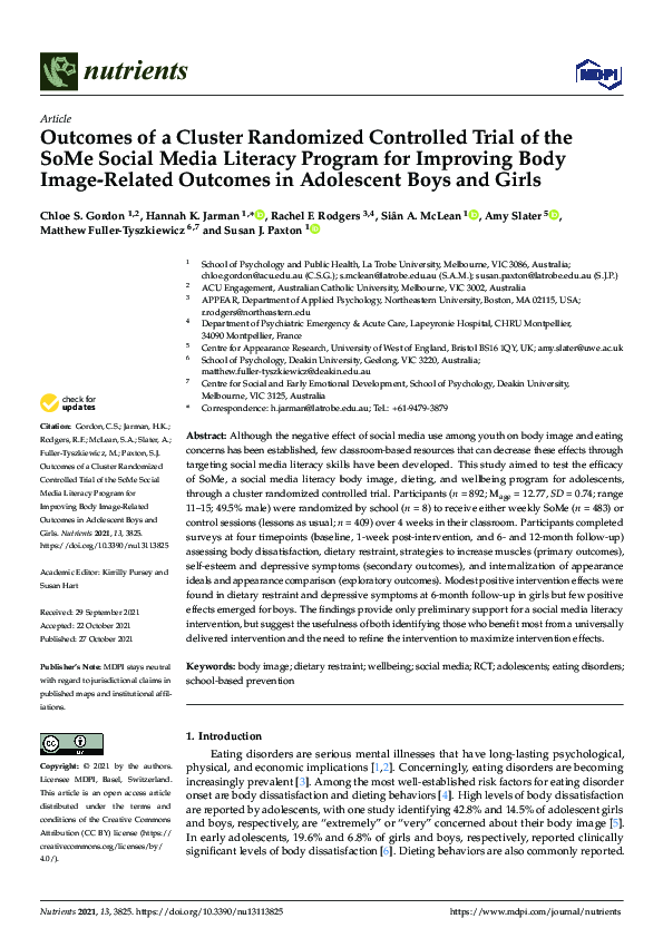 (PDF) Outcomes of a Cluster Randomized Controlled Trial of the SoMe ...