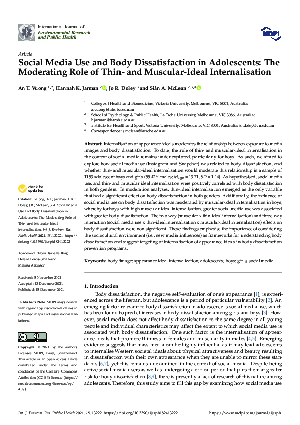 (PDF) Social Media Use and Body Dissatisfaction in Adolescents: The ...