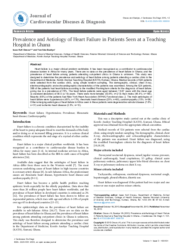 (PDF) Prevalence and Aetiology of Heart Failure in Patients Seen at a ...