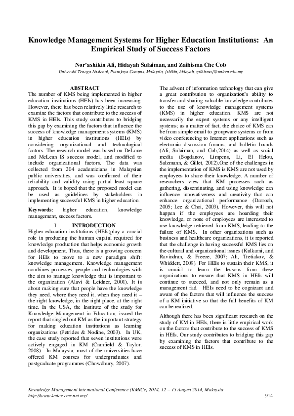 (PDF) Knowledge Management Systems for Higher Education Institutions ...