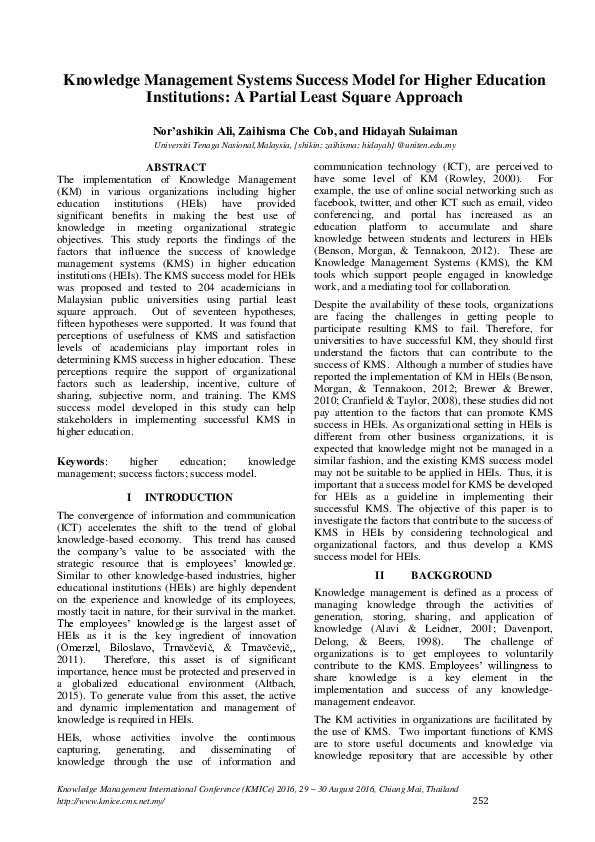 (PDF) Knowledge management systems success model for higher education ...