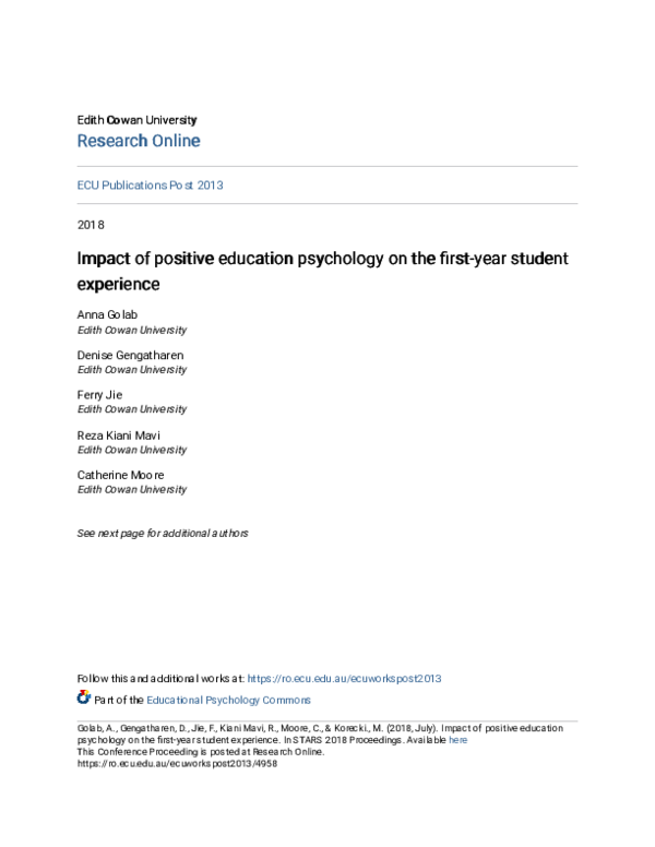 (PDF) Impact of positive education psychology on the first-year student ...