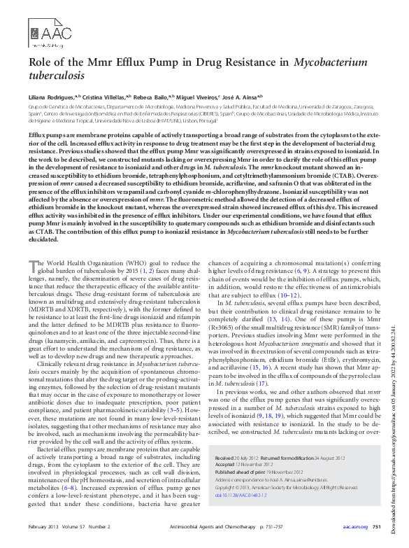 (PDF) Role of the Mmr Efflux Pump in Drug Resistance in Mycobacterium ...