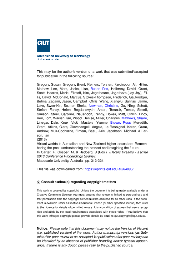(PDF) Virtual worlds in Australian and New Zealand higher education ...