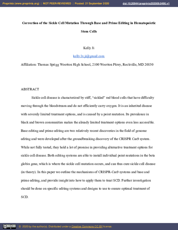 (PDF) Correction of the Sickle Cell Mutation Through Base and Prime ...