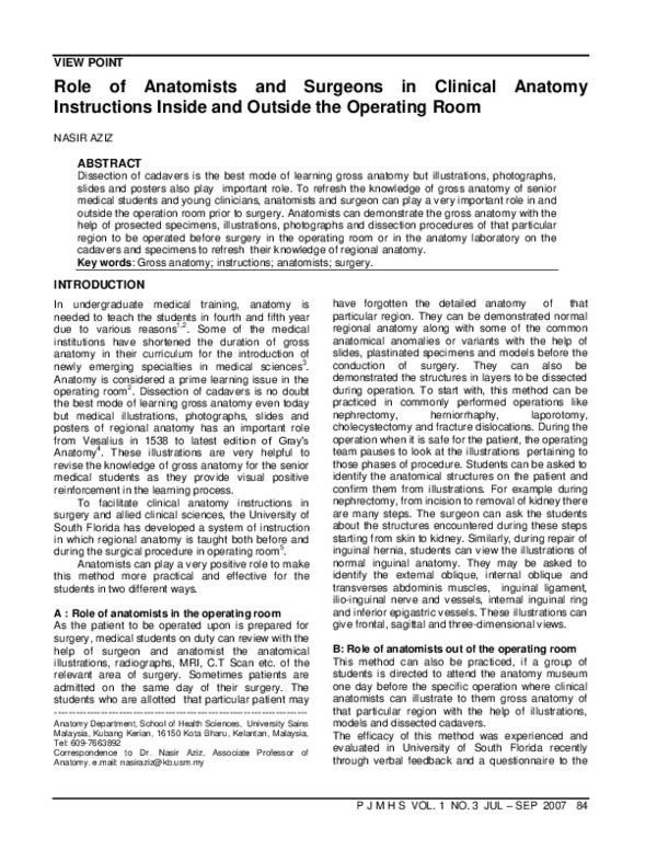 (PDF) The role of anatomists and surgeons in clinical anatomy ...