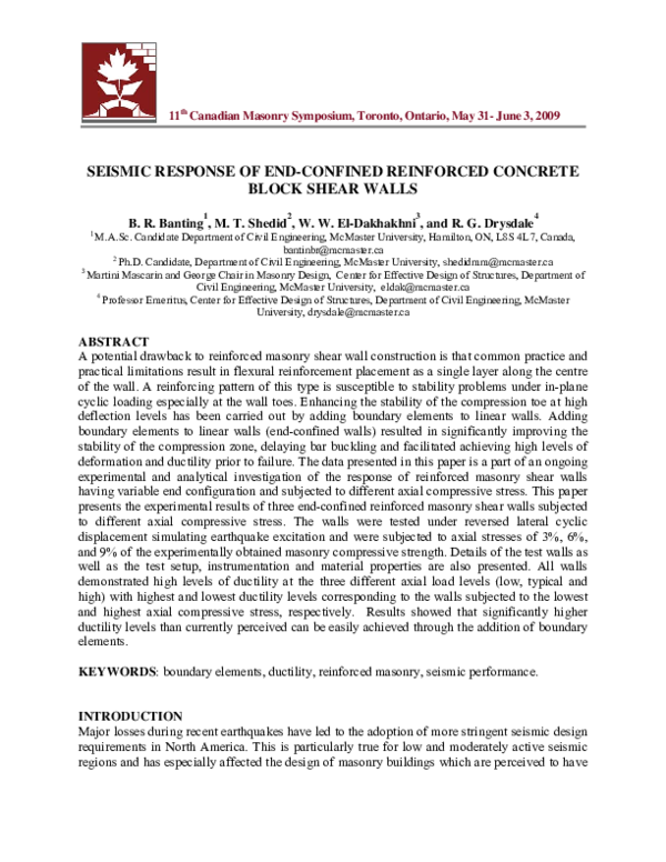 (PDF) Seismic Response of End-Confined Reinforced Concrete Block Shear ...