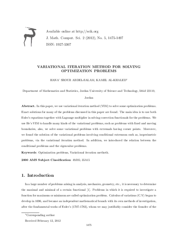 PDF) Variational iteration method for solving optimization