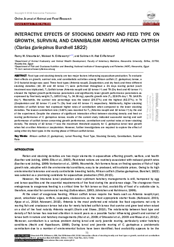 (PDF) INTERACTIVE EFFECTS OF STOCKING DENSITY AND FEED TYPE ON GROWTH ...