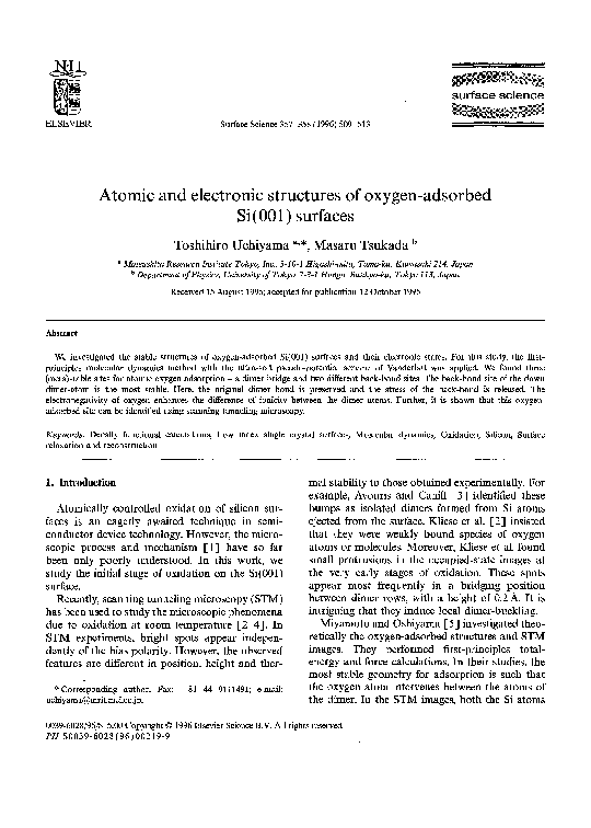 (PDF) Atomic and electronic structures of oxygen-adsorbed Si(001) surfaces