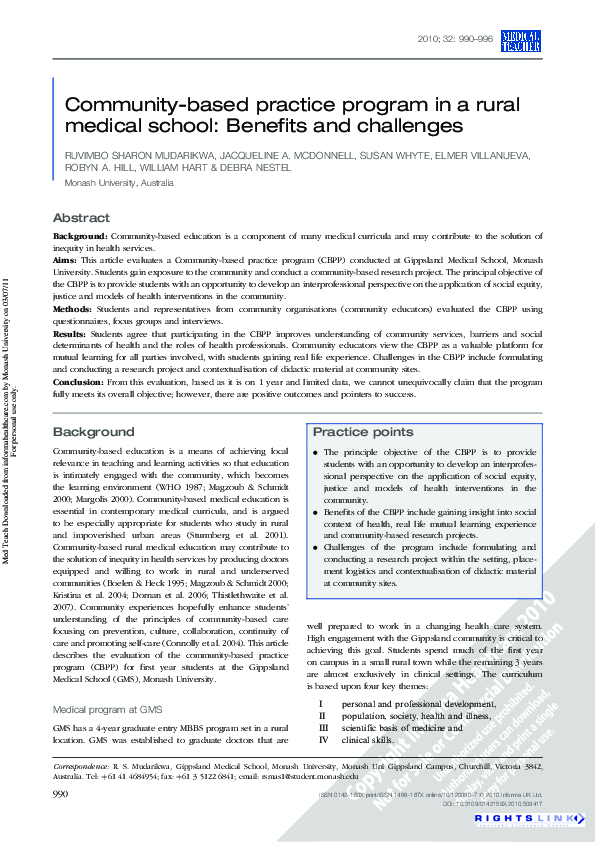 (PDF) Community-based practice program in a rural medical school ...