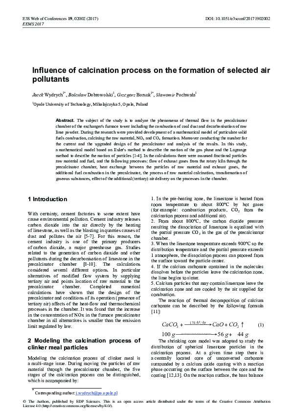 (PDF) Influence of calcination process on the formation of selected air ...