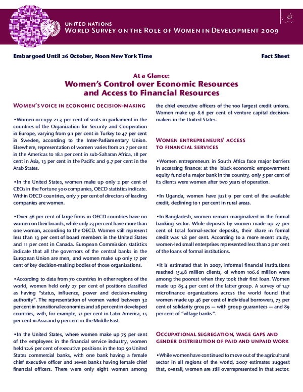 (PDF) 2009 World Survey on the Role of Women in Development: Women's ...