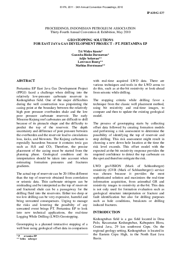 (PDF) Geostopping Solutions for East Java Gas Development Project – Pt ...