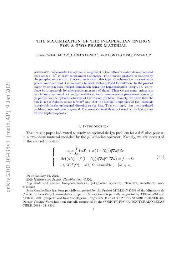 (PDF) The Maximization of the $p$-Laplacian Energy for a Two-Phase Material