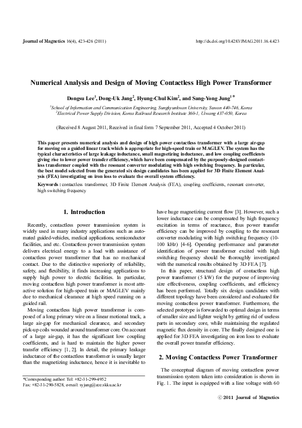 (PDF) Numerical Analysis and Design of Moving Contactless High Power ...