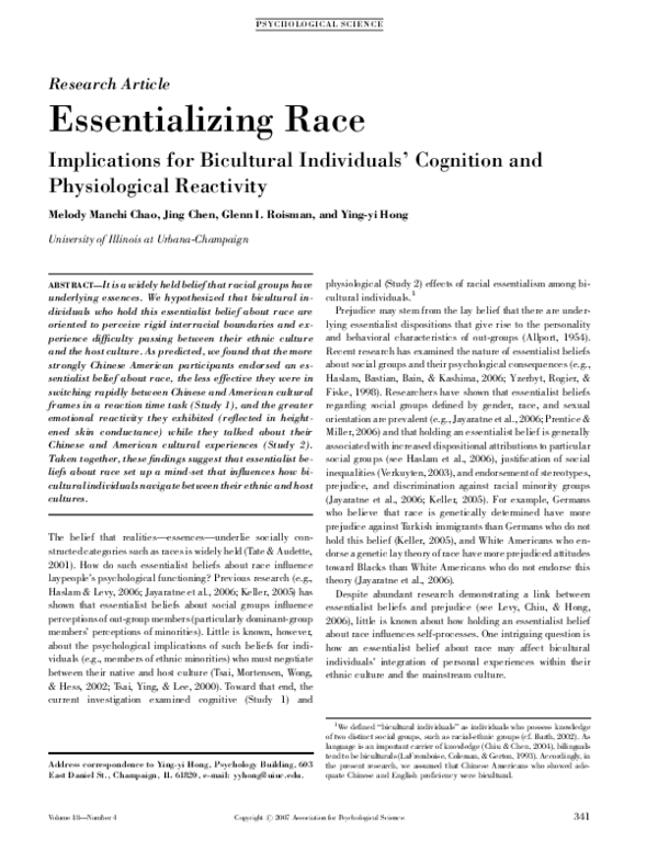 (PDF) Essentializing race: Implications for bicultural individuals ...