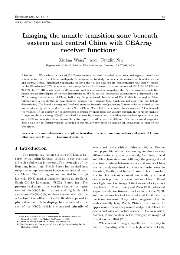 (PDF) Imaging the mantle transition zone beneath eastern and central ...