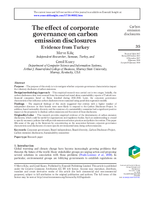 (PDF) The effect of corporate governance on carbon emission disclosures
