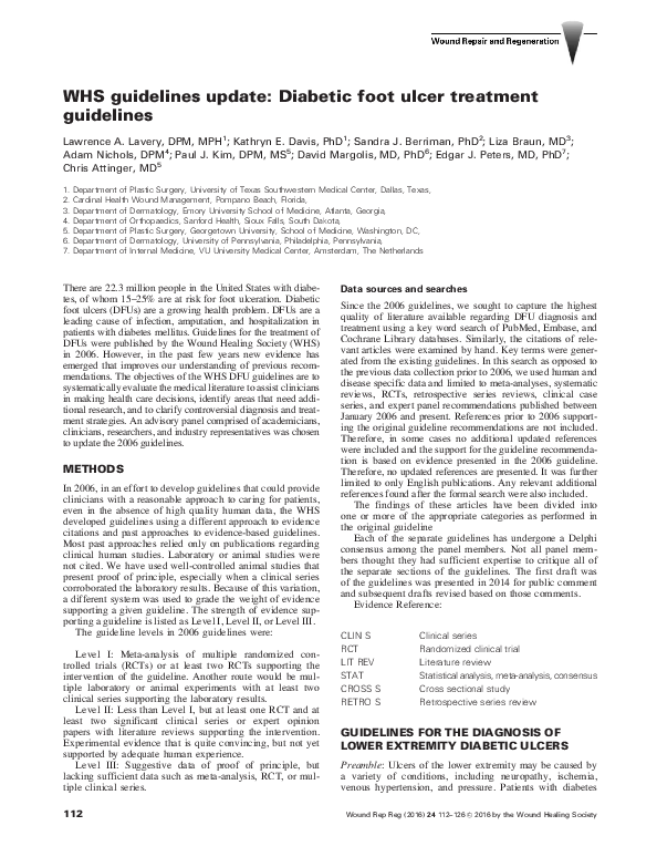 (PDF) WHS Guidelines Update: Diabetic Foot Ulcer Treatment Guidelines