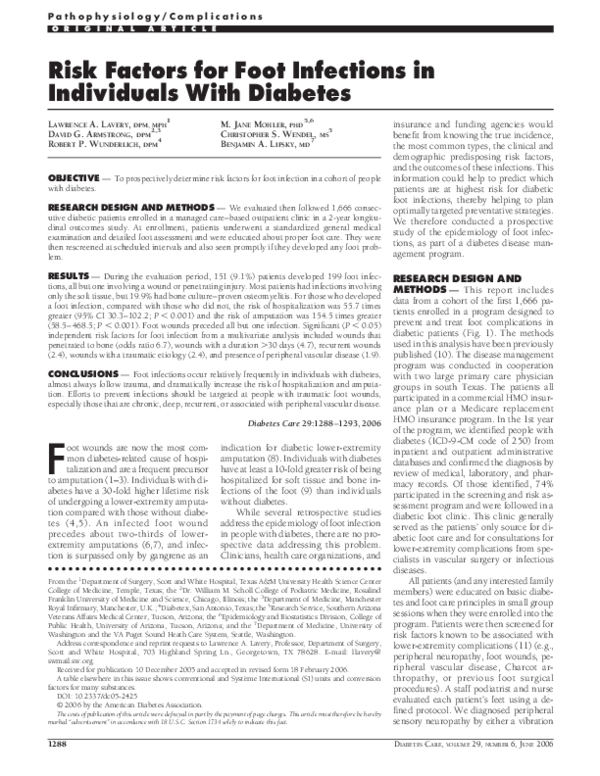 (PDF) Risk Factors for Foot Infections in Persons with Diabetes Mellitus